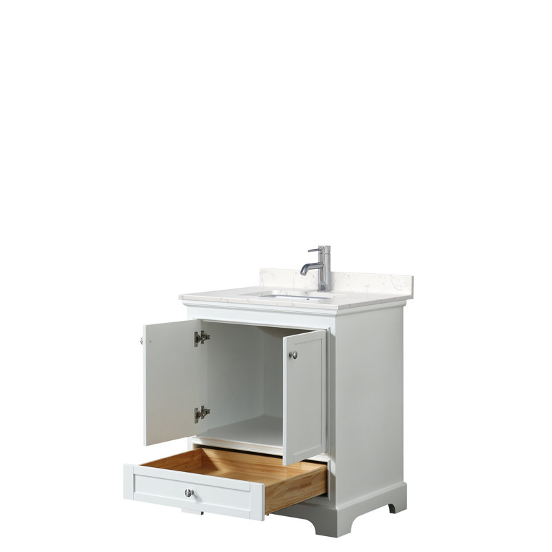 Ensemble de meuble-lavabo simple 30 "Deborah, Chrome poli, Marbre de culture de Carrare, Blanc