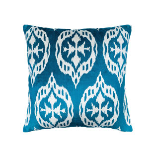 Mood Blue Silk Velvet Ikat Pillow, 20" X 20" (Set of 2)