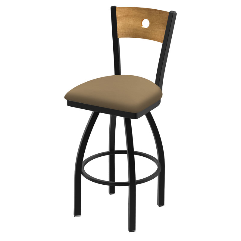 830 Voltaire Swivel Bar & Counter Stool, Medium Maple, Canter Sand Vinyl / Black Wrinkle Frame, Bar Stool (30" Seat Height)