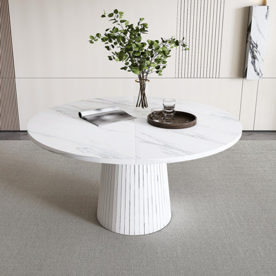 Table de salle à manger ronde de 47 pouces en panneau de fibres à densité moyenne pour 4 personnes