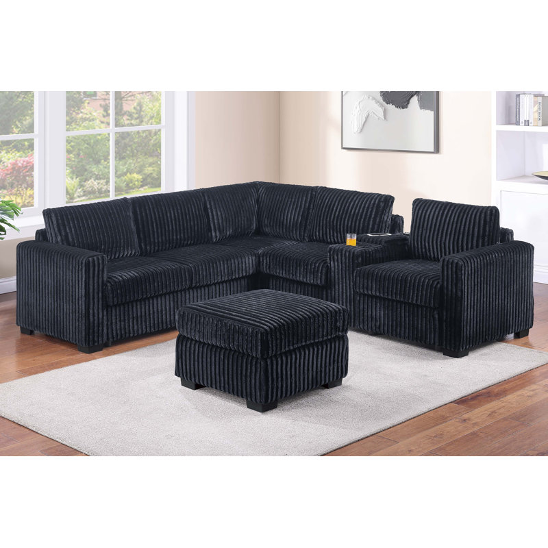 Ensemble modulaire 4 pièces Aithne, Velours côtelé noir