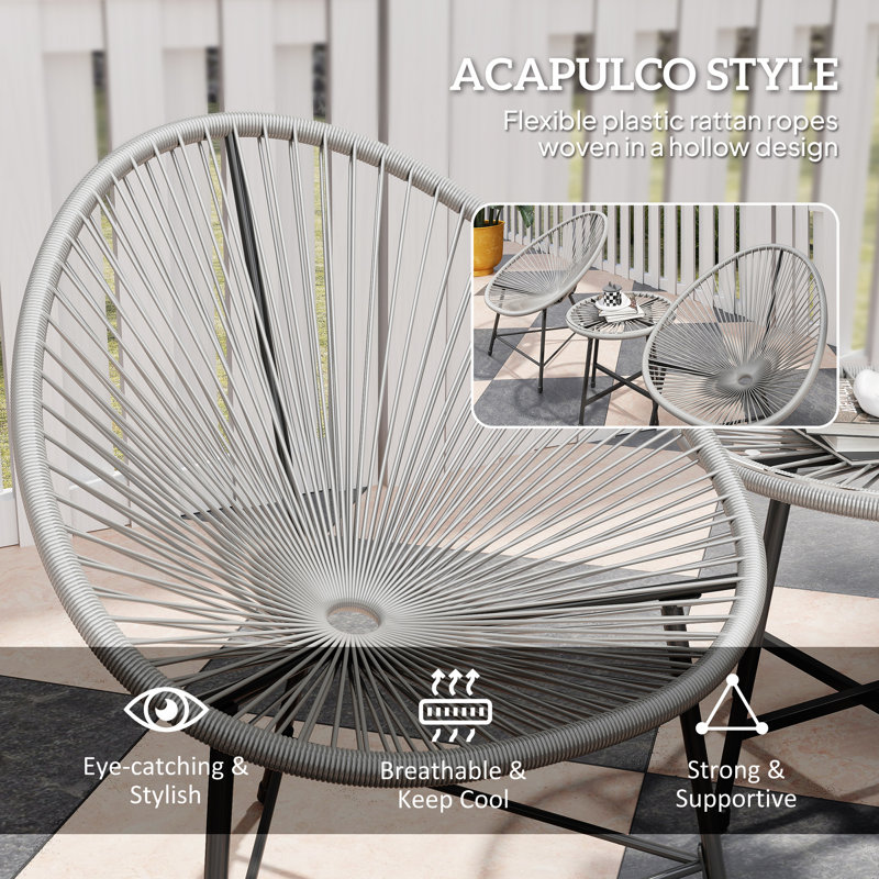 Round 3 - Piece 2 - Person 45Cm L Outdoor Bistro Set, Black/Grey