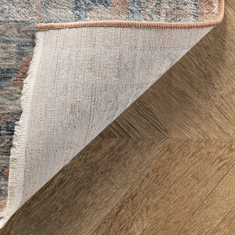 Performance Distressed Traditional Orange/Black/White Rug, Rectangle 4' x 6' 3"