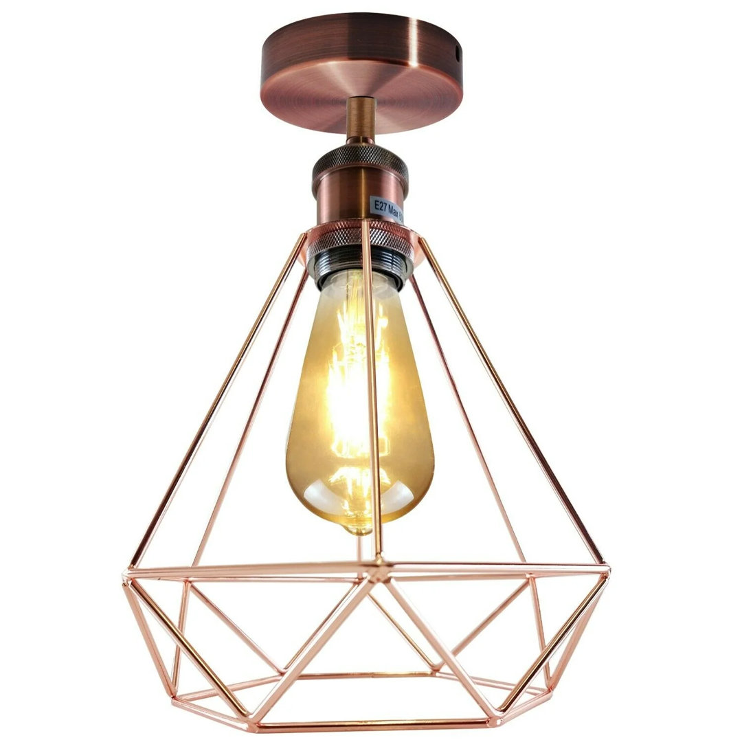 Adreanne 1 - Brass Statement Pendant Light – Industrial Metal Geometric Cage Ceiling Lamp