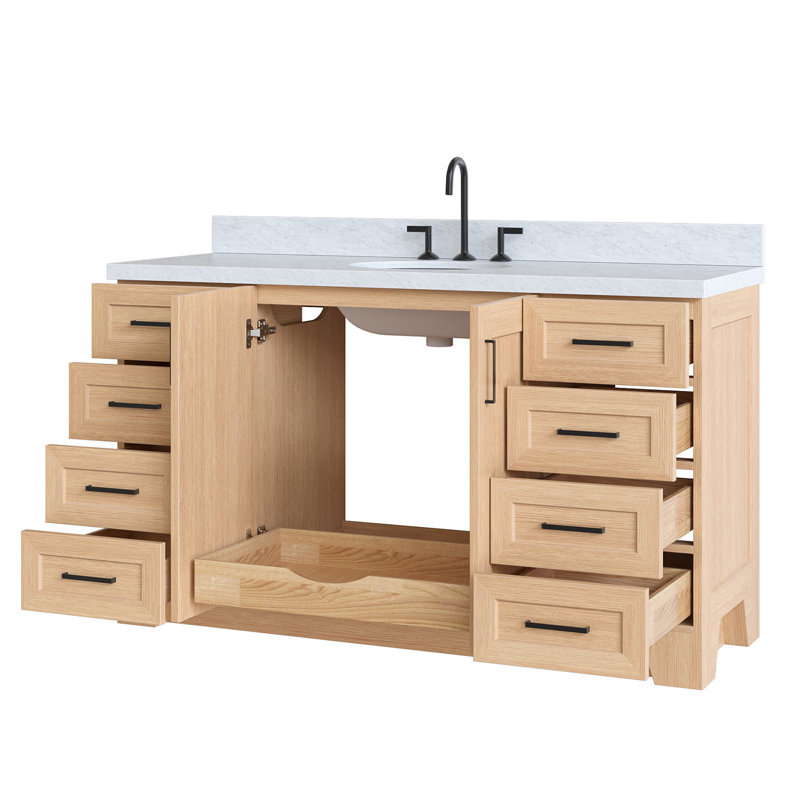 ARIEL TAYLOR 61 IN RECTANGLE SINK VANITY, Oval, Natural Oak