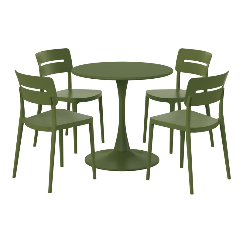 4-Person Outdoor Round Dining Set, Green