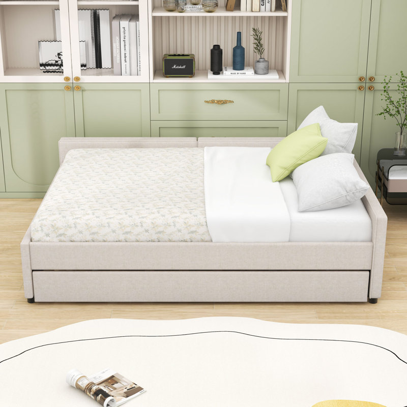 Upholstered Daybed with Twin Trundle and Built-in USB Ports, Queen