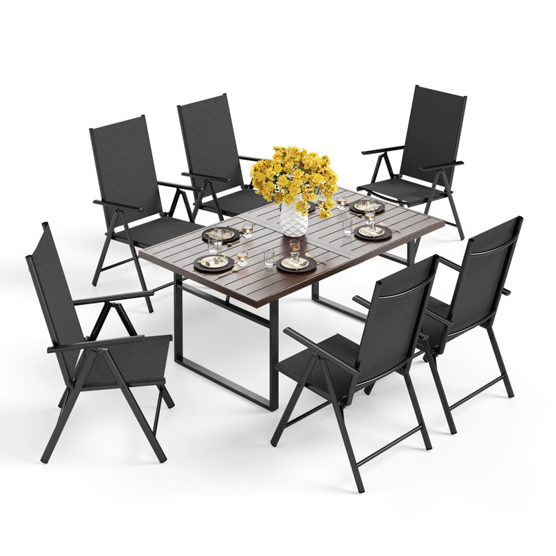 Ensemble de salle à manger rectangulaire pour 6 personnes 64 "avec parasol Salem, Noir