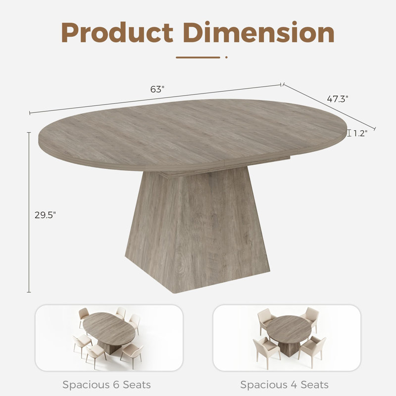 Table de salle à manger ronde extensible de 119 à 160 cm pour 4 à 8 personnes, plateau épais et pied central au design minimaliste moderne, idéale pour les petits espaces - Gris