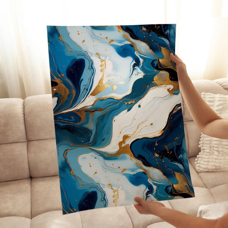 Abstrait bleu, coups de pinceau, reproduction d'art moderne sans cadre, H 36 po x l 24 po