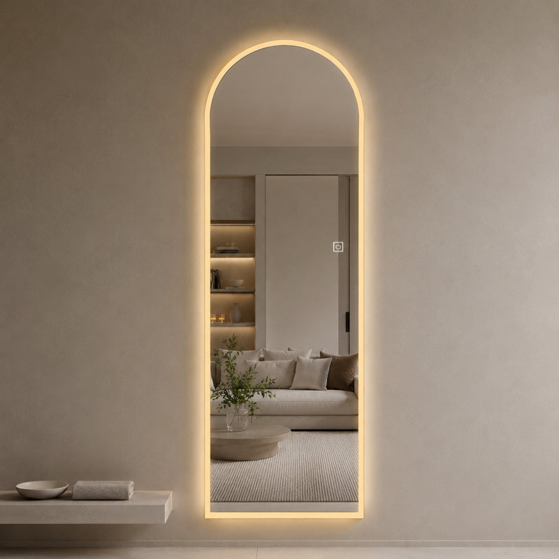 65" x 21" LED Full Length Wall Mirror, Symmetrical Arch Design for Bedroom & Salon
