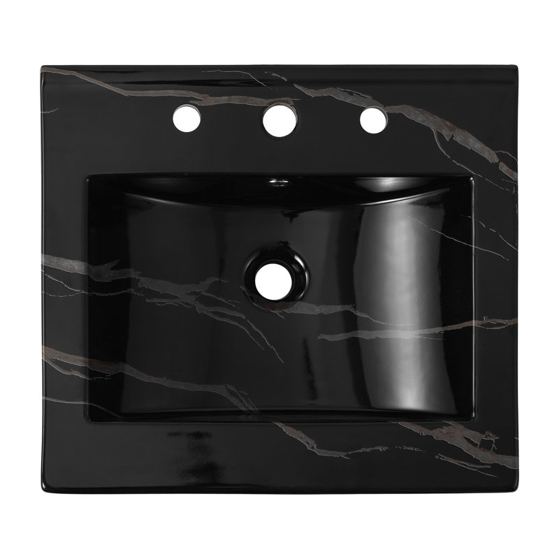 Plateau de meuble-lavabo de salle de bain simple rectangulaire en céramique lustrée à 3 trous l 20 po x P 18,25 po Ancillary