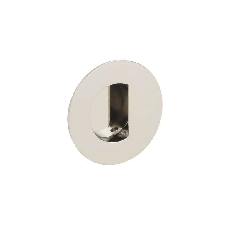 Emtek Round Flush Door Pull w/ Half-Moon Recess Pocket, Polished Nickel