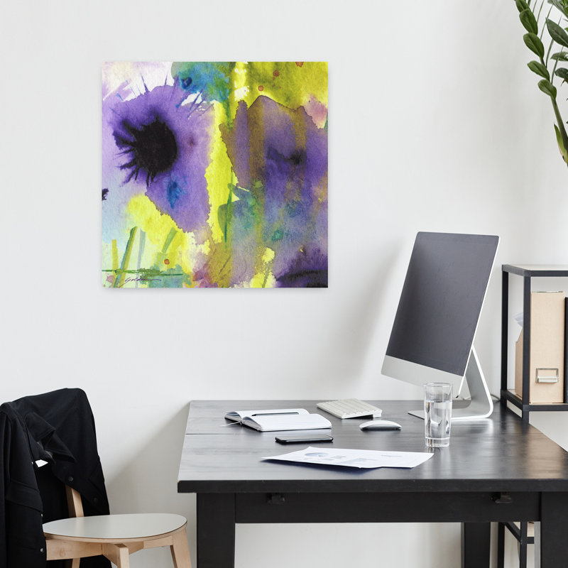 Art contemporain abstrait floral mauve, H 18 po x l 18 po