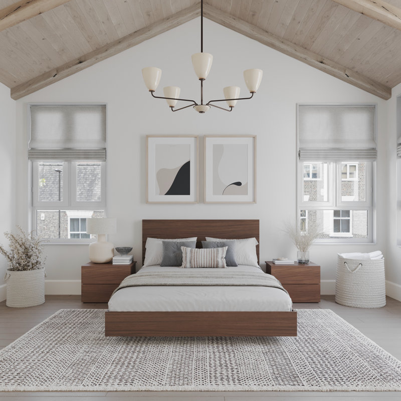 Ensemble de chambre à coucher avec lit plateforme 3 pièces Milo, Grand, Noyer