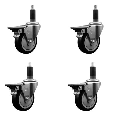Poly Swivel 1-1/8 Inch Expanding Stem Caster Set with Brake SCC