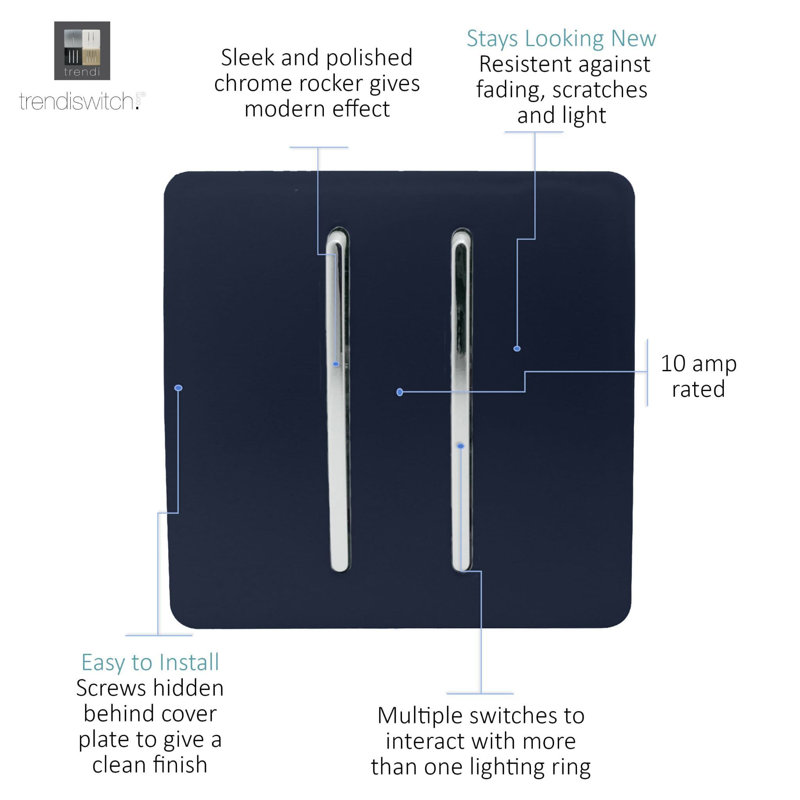 Trendi Switch 2 Gang 1 or 2 way Rocker Light Switch, Navy