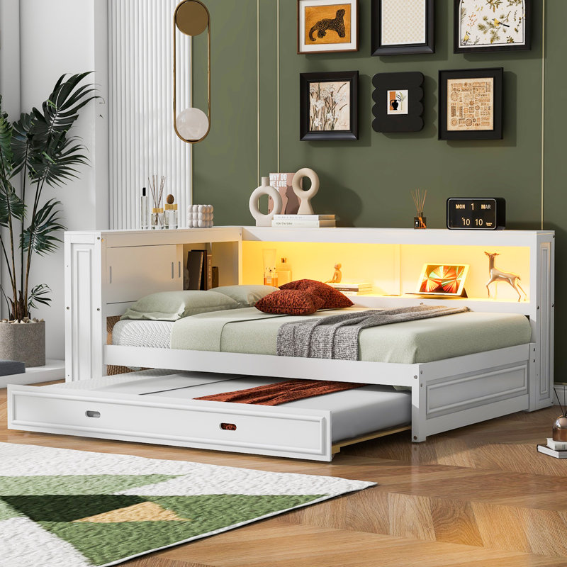 Wooden Storage Daybed With Trundle, White