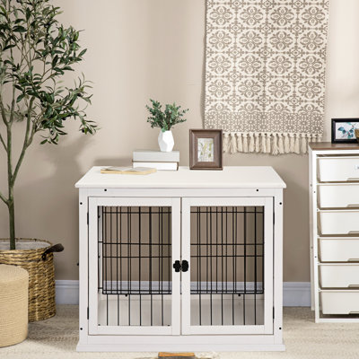 Table de bout d'intérieur pour chenil, petite avec porte verrouillable et deux côtés ouverts, jolie table de décoration blanche pour chiens, décor d'ouverture, Pure