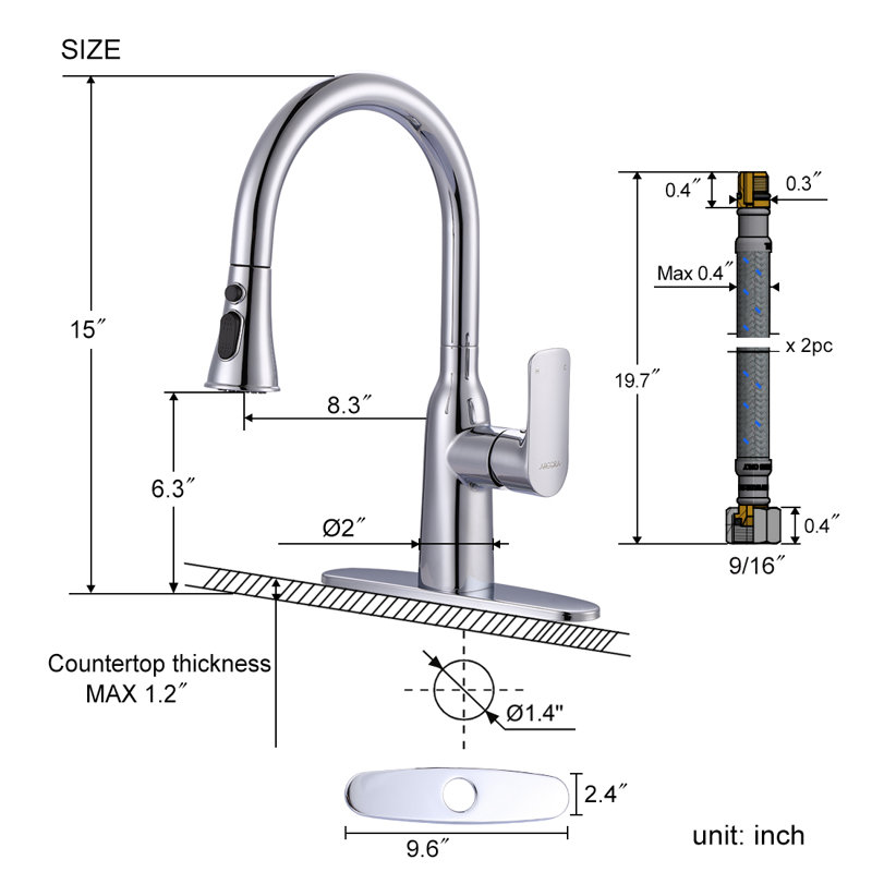WOWOW Pull Out Kitchen Faucet, Chrome
