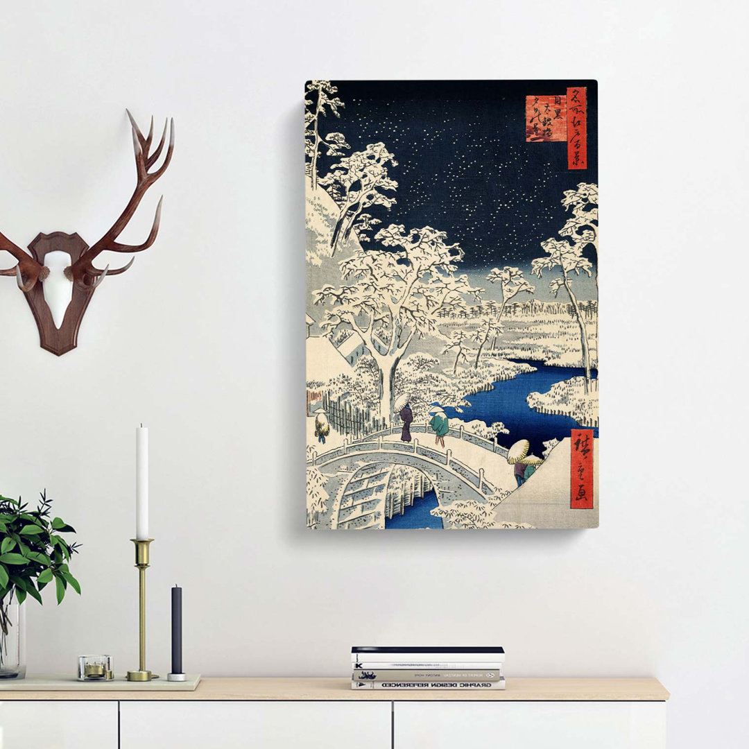 Meguro Drum Bridge And Sunset Hill by Utagawa Hiroshige - Wrapped Canvas