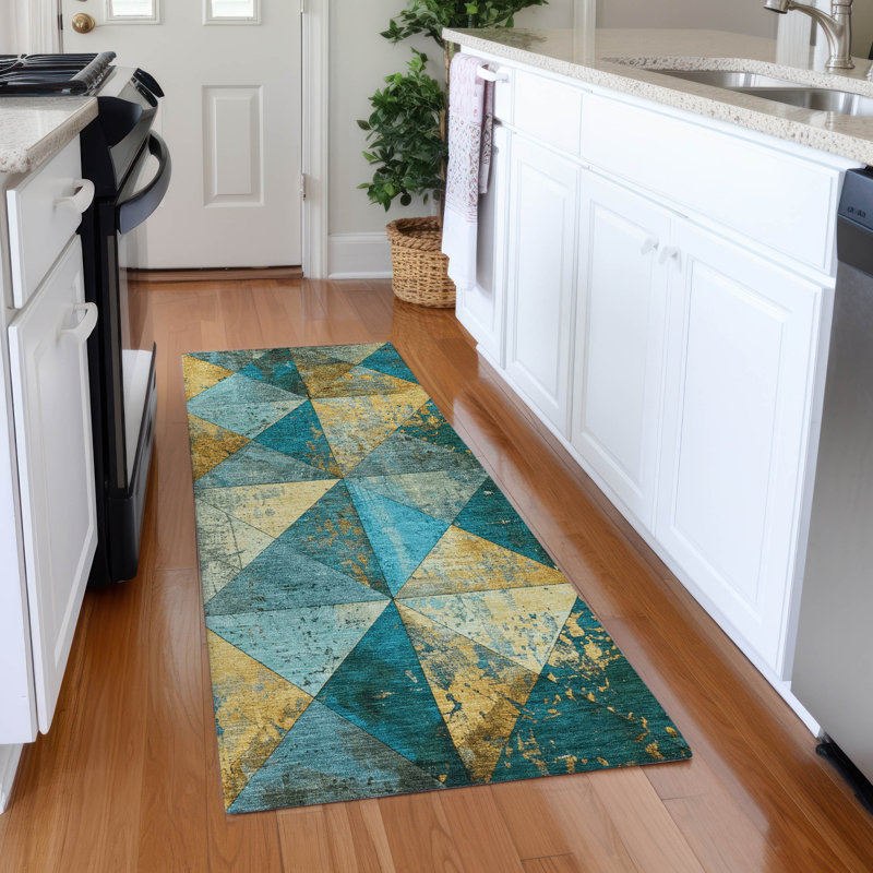 Tapis géométrique Premium lavable à la machine Meidell AMF1721, Tapis de couloir 2 pi 3 po x 7 pi 6 po