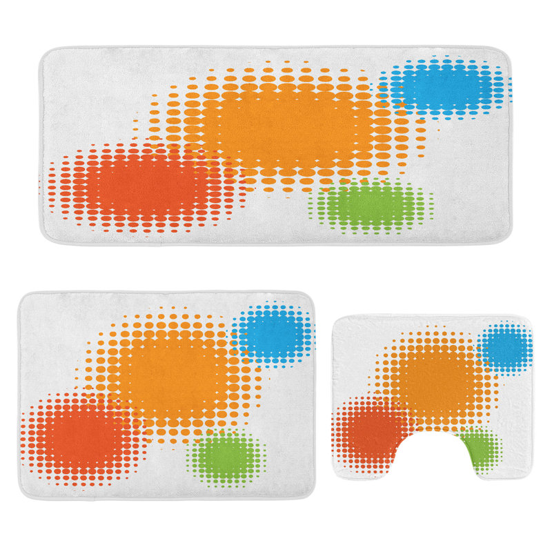  Orange Bathroom Rug Set 3 Pieces U-Shape & Rectangle Mats Red Orange and Blue