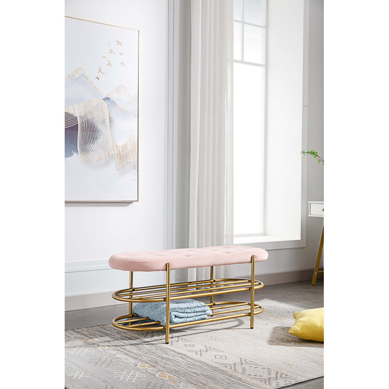Banc de rangement en velours Rosheda, Rose