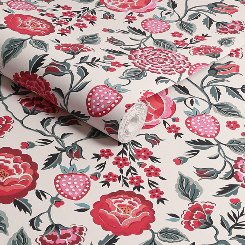 Cath Kidston Strawberry Garden Floral Wallpaper, Pink