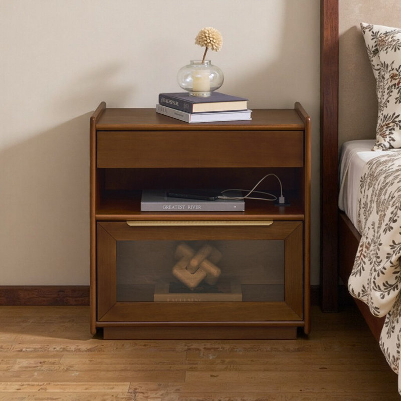 Table de chevet moderne 23,62 "avec station de charge Mid-Century, Noyer foncé