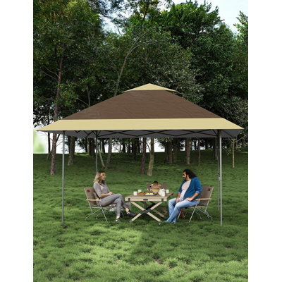 Abri de jardin escamotable 13 x 13 pi, abri d'extérieur de 169 pieds carrés avec toit imperméable 210F Oxford UPF 50+, crête ventilée, 3 hauteurs ajustables, structure en acier allié et sac de transport à roulettes, kaki