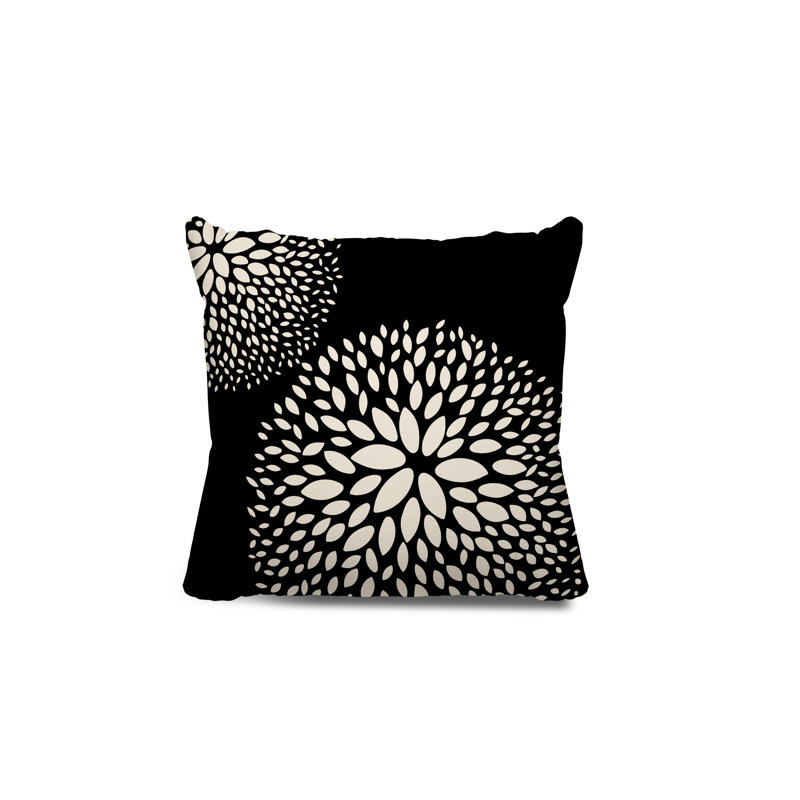Coussin décoratif intérieur / extérieur en polyester filé à la main Bavière, Noir/crème, H 17 po x l 17 po