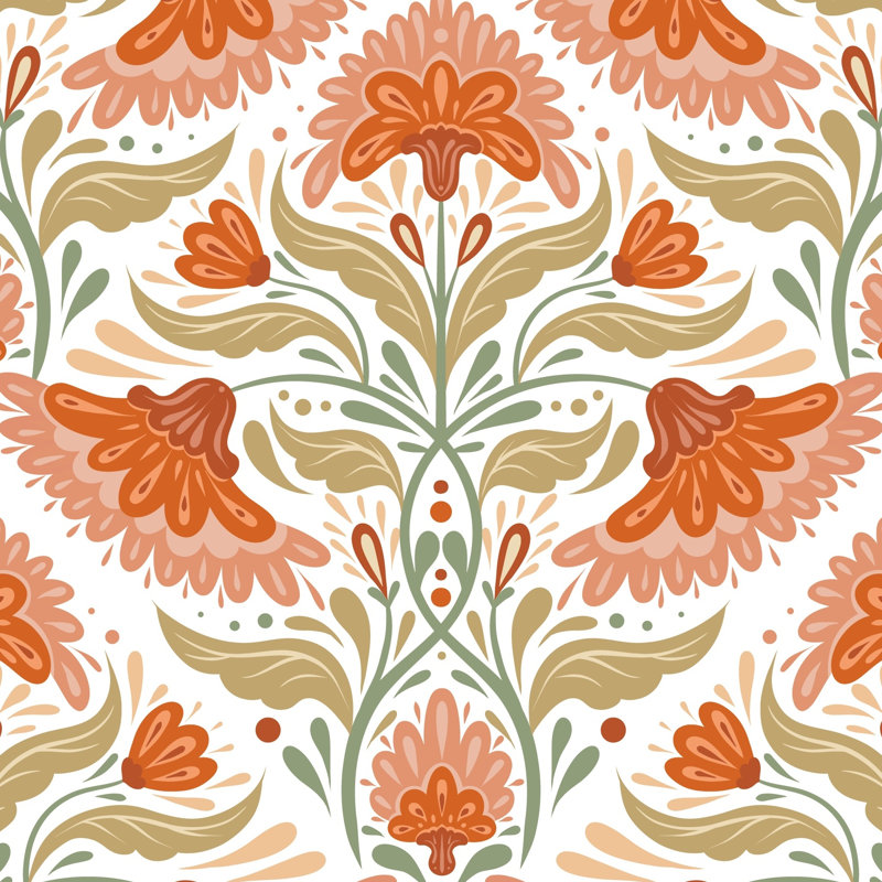 Papier peint blanc avec motif floral rétro, Peler et coller