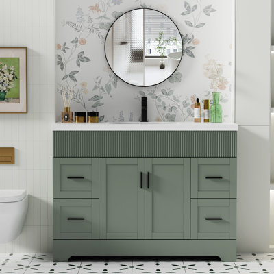 Breonica 48" Freestanding Single Sink Bathroom Vanity With Resin Top, Faucet And Drain, Hand Painted, EPA Certified
