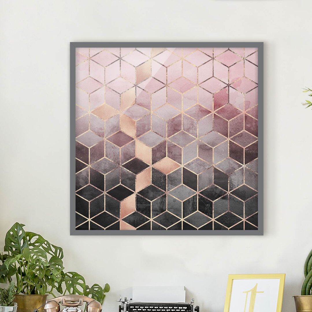 Gerahmtes Poster Pink Grey Golden Geometry