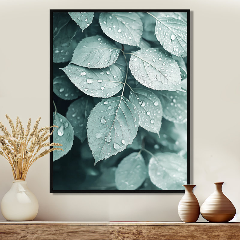 «Rainy Day Leaves Collage II» - art mural feuilles larges, Noir, Impression encadrée, H 20 po x l 12 po
