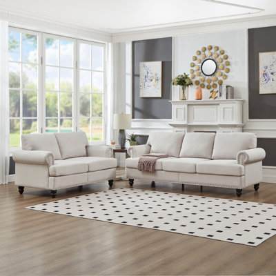 Gladyne Upholstered Sofa Set with Nailhead Trim & Storage by Charlton Home