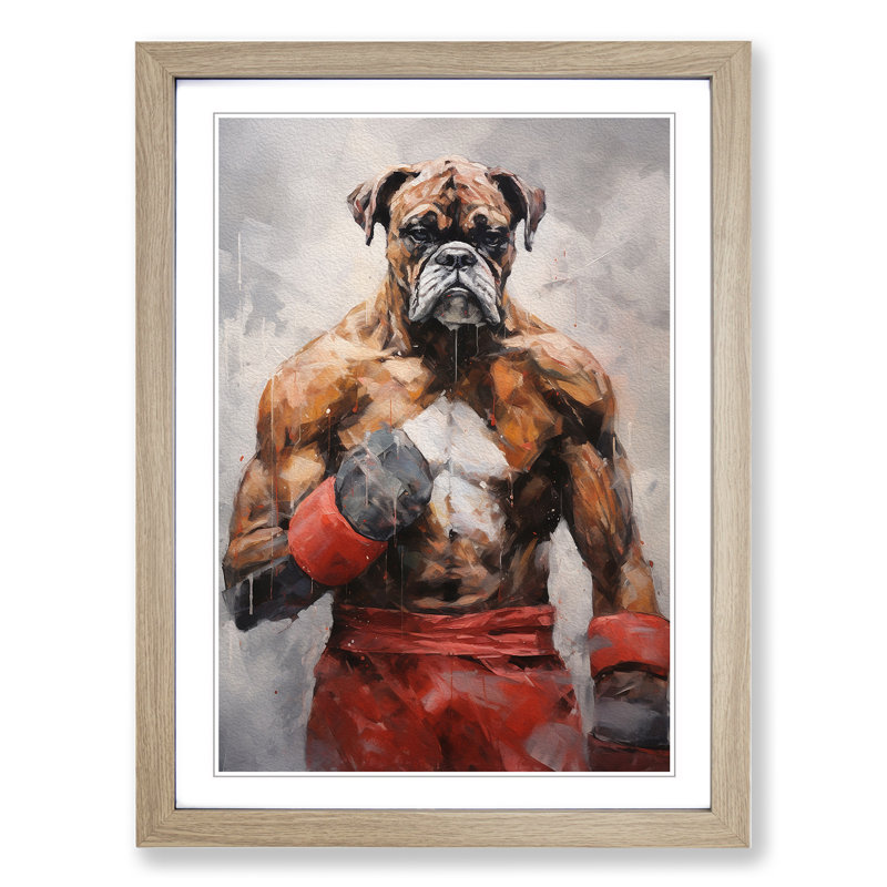 Boxer Dog Contemporary - Single Picture Frame Print on Wood, 46cm H x 34cm W x 2cm D, Oak