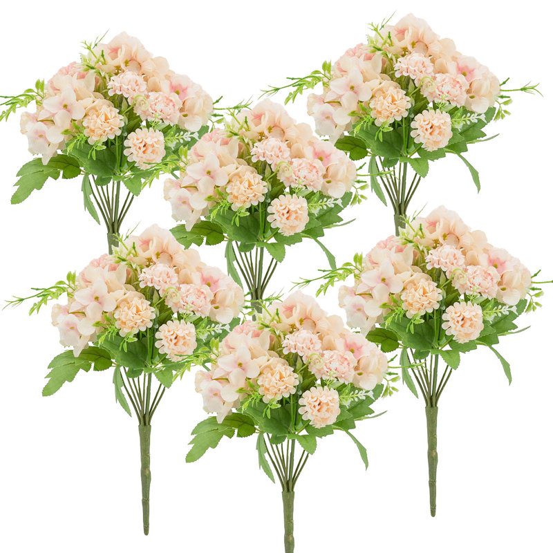Hortensia / buisson de pompons - ensemble de 6, Rose