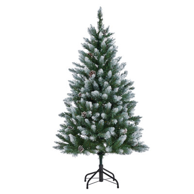 4.5FT Pre-Lit Artificial Christmas Tree, Snow Flocked Pine with 150 Warm White LED Lights, 359 Branch Tips, Pine Cones, Sturdy Metal Stand, Easy Assem