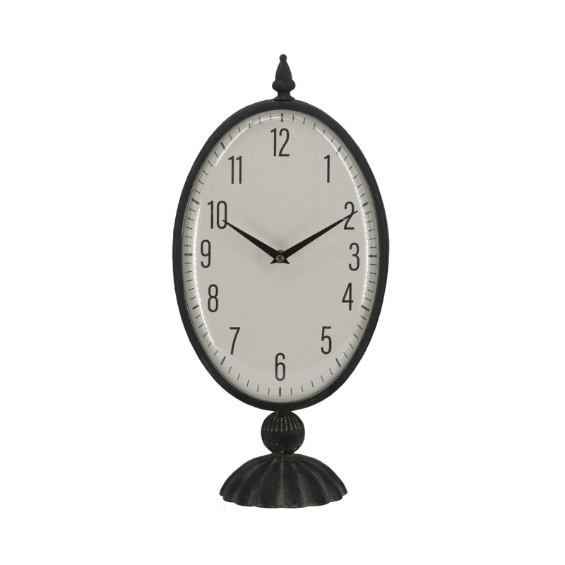 Horloge de table ovale noire 8,5 x 5 x 17,5 po avec base blanche et piédestal
