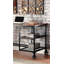 Bureau d'inspiration industrielle avec un dessus en bois noir et des roulettes