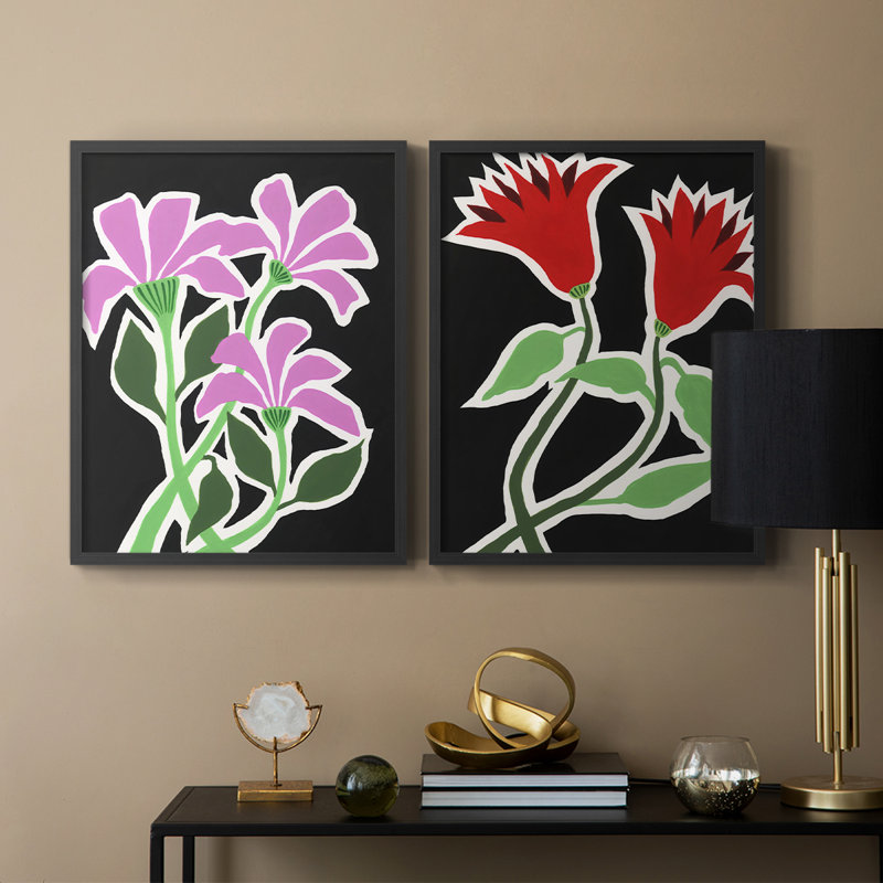 «Pop Flowers V-Premium», reproduction encadrée prête à accrocher - aucun clou requis - aucun clou requis, H 21 po x l 34 po