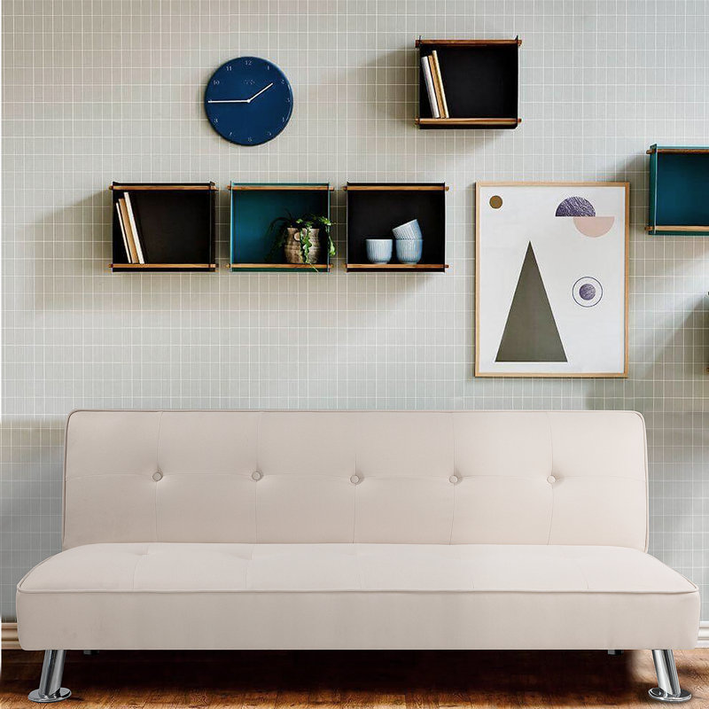 Canapé-lit simple à dossier capitonné de 64,9 po de largeur, Polyester beige