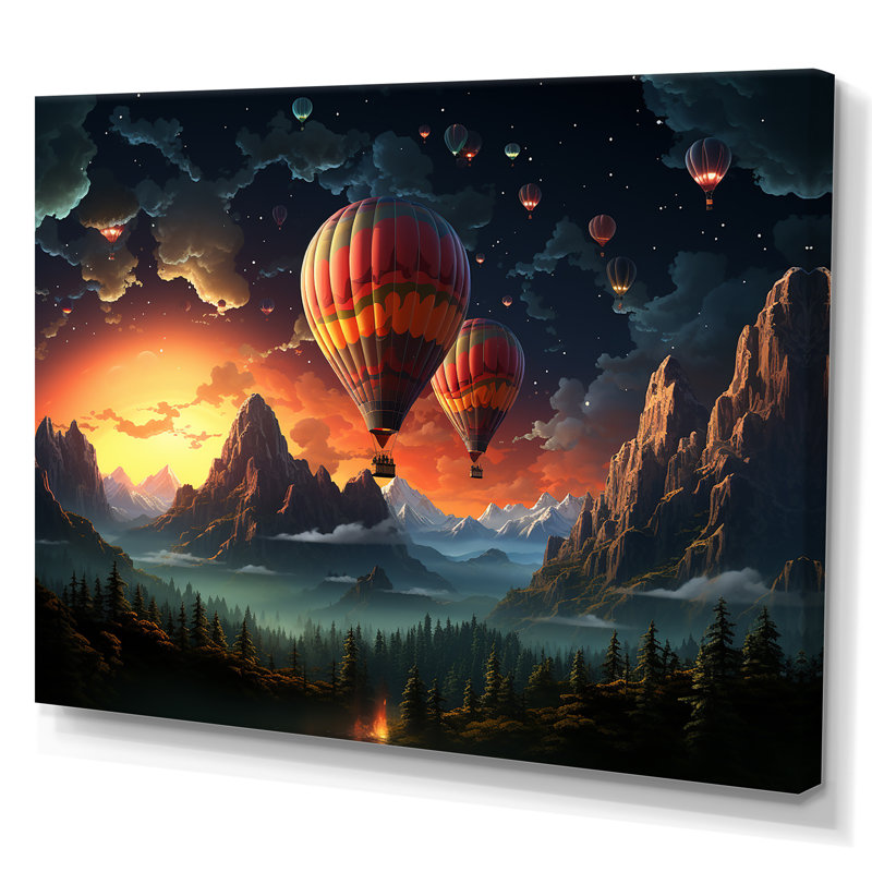 Magie cosmique en montgolfière sur toile, Toile tendue, H 16 po x l 32 po