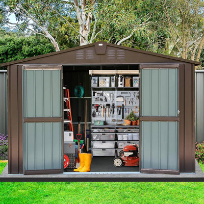 Remise d'extérieur en métal 10 pi x 8 pi imperméable à double porte verrouillable pour le rangement dans la cour