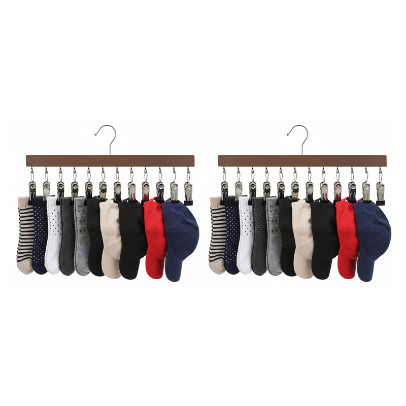 Ensemble de 2 cintres en bois avec cintres en bois et 12 pinces pour vêtements
