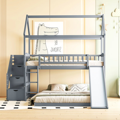Twin Over Bunk Bed With Slide - Safe For , Option Versatile Setup, Hue