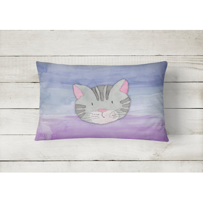  Cat Face Watercolor Lumbar Pillow