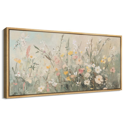 Muted Green Wildflowers Floral Artwork, Living Room Wall Pictures, Giclee Canvas Digital Print Extra Large Framed Wall Art